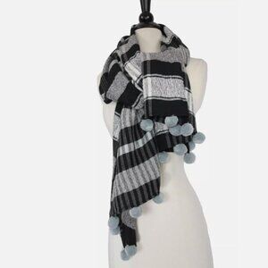 Loft Plaid Scarf New Women Wrap Pompoms Cozy Warm Holiday Gift